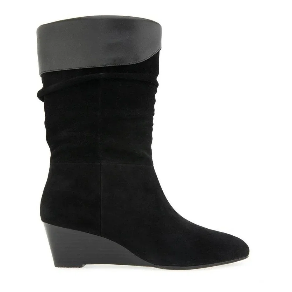 OAerosoles black real suede wedge boots maybe worn once size 10